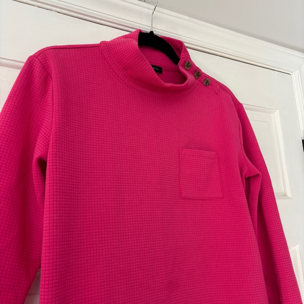 Talbots‎ Pink Waffle Knit Mock Neck Pullover Sweater Button Shoulder Pocket XS - Picture 3 of 13